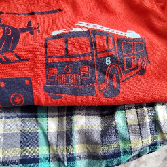 Boy plaid shorts and red rescue vehicle t-shirt. Carter's toddler baby 18m. - Picture 8 of 8